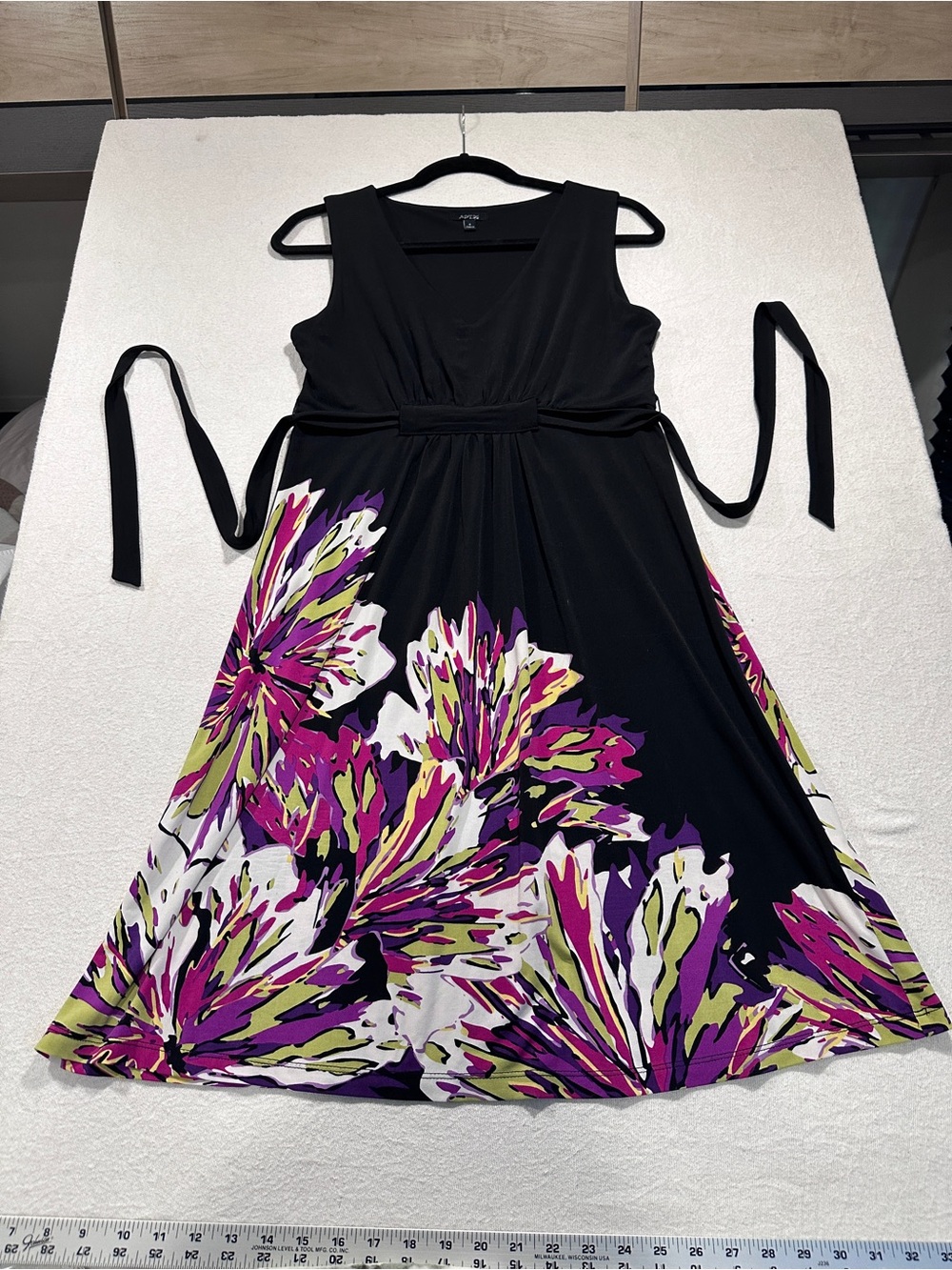 Apt. 9 Black Maxi Dress with Purple, Magenta & Lime Floral Print